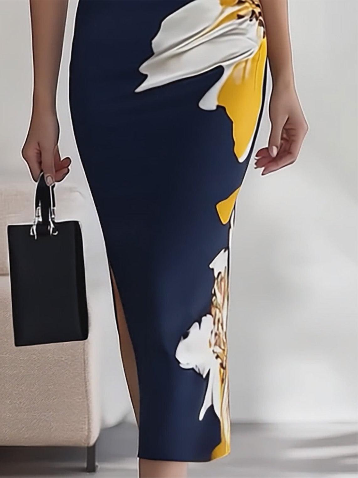 Lunalyn Elegant Printed V-Neck Midi Dress - Chic Floral Party Style