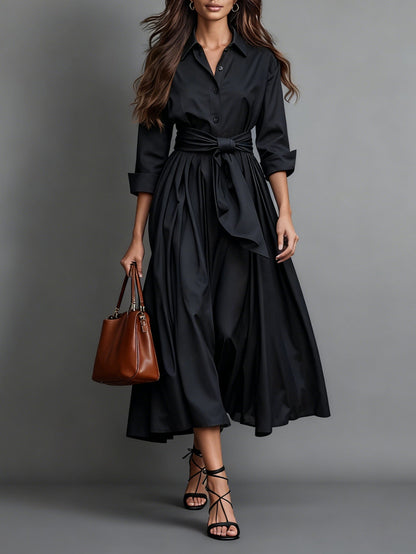 Lunalyn Shirt Maxi Dress - Button-Front & Tied Waist Fit