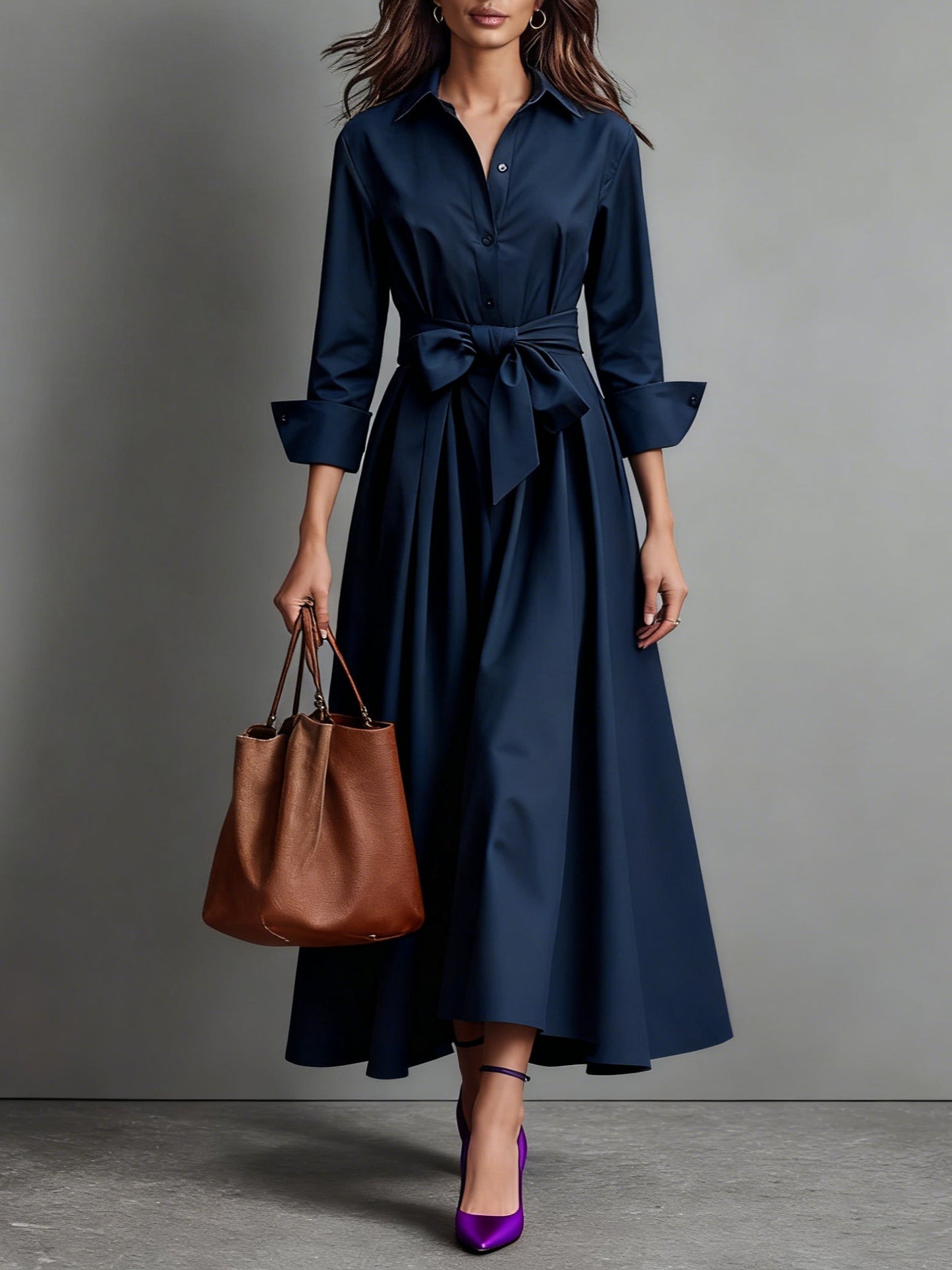 Lunalyn Shirt Maxi Dress - Button-Front & Tied Waist Fit