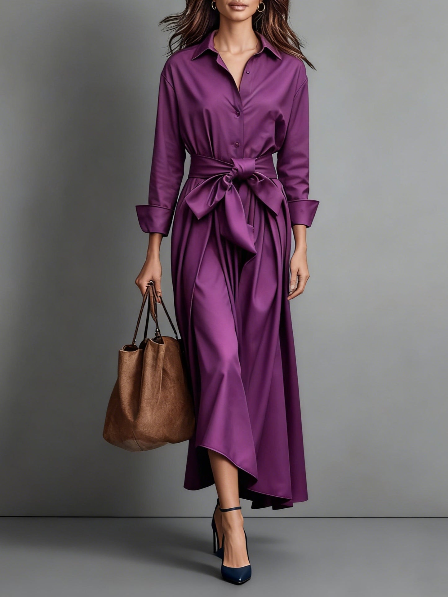Lunalyn Shirt Maxi Dress - Button-Front & Tied Waist Fit