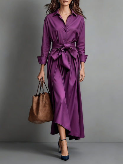 Lunalyn Shirt Maxi Dress - Button-Front & Tied Waist Fit