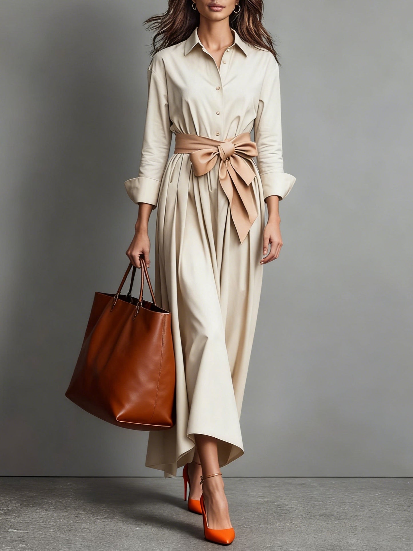 Lunalyn Shirt Maxi Dress - Button-Front & Tied Waist Fit