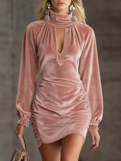 Lunalyn Velvet Bodycon Mini Dress High Neck Keyhole